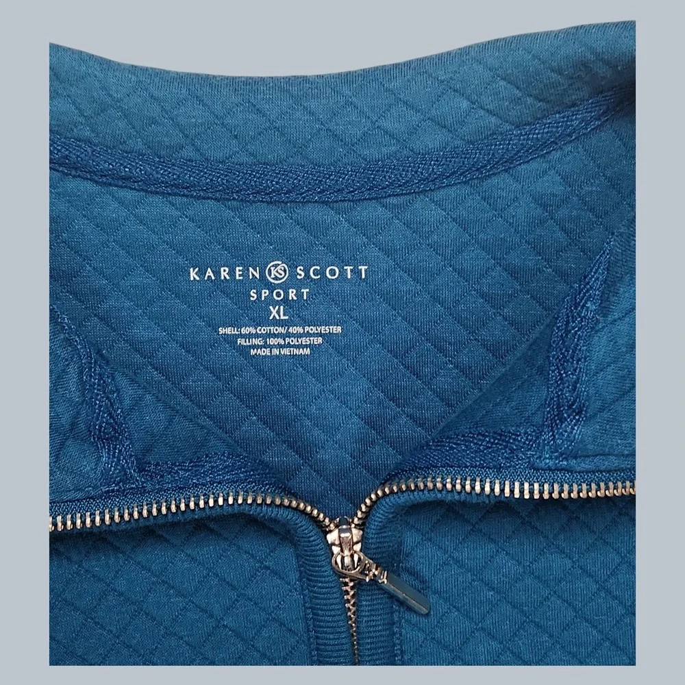 Karen Scott Sport Quilted Vest Women XL Blue Full Zip Sleeveless Mock Neck